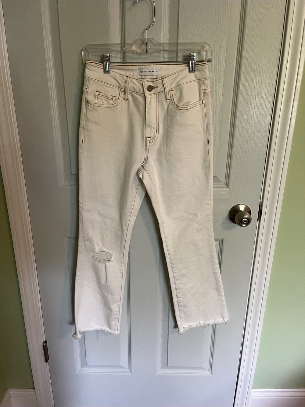 Flying Monkey Off-White Jeans with Raw Hem